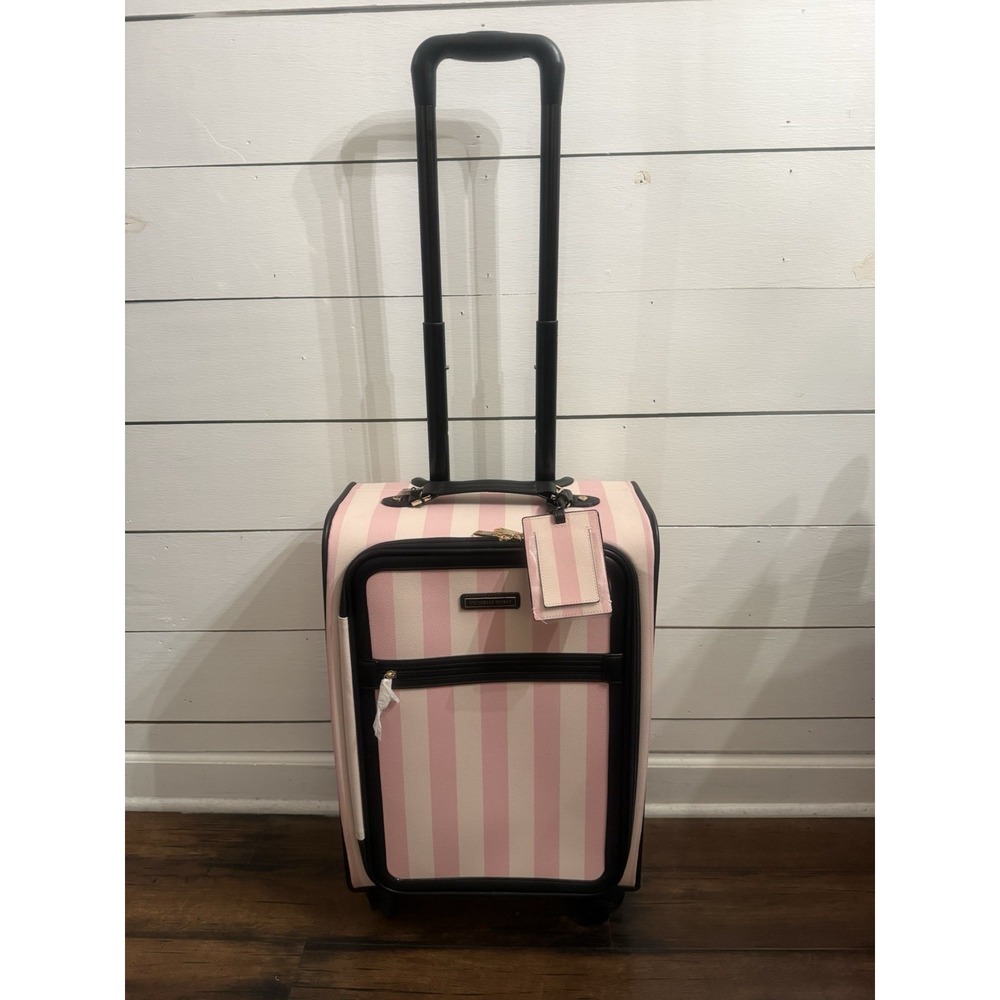 Victoria's Secret Iconic Pink Stripe Carry-On Wheelie Suitcase Luggage NWT